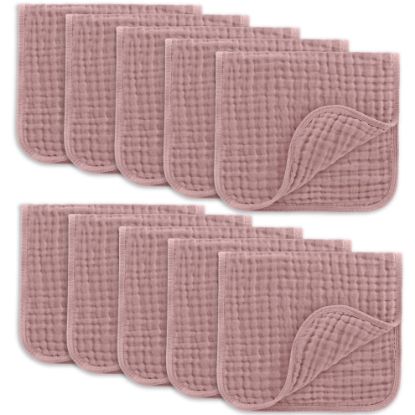 Picture of Comfy Cubs Muslin Burp Cloths 20" x 10", Pack of 10 - Large, 6-Layer, Ultra Absorbent 100% Cotton for Baby Drool and Messes - Soft, Safe & Gentle Baby Burp Cloths for Boys & Girls - Mauve