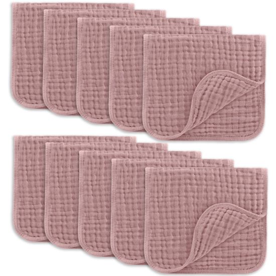 Picture of Comfy Cubs Muslin Burp Cloths 20" x 10", Pack of 10 - Large, 6-Layer, Ultra Absorbent 100% Cotton for Baby Drool and Messes - Soft, Safe & Gentle Baby Burp Cloths for Boys & Girls - Mauve