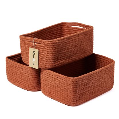 Picture of MiniArk Small Storage Baskets for Organizing | Closet Organizer Bins | Shelf Toy Basket | Woven Rope Baskets | Cube Decorative Box | Shallow Basket | 13x8.5x5.1” | 3 Packs Oxide Red
