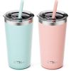 Picture of Tiblue Kids & Toddler Cup - 2 Pack 12oz Spill Proof Insulated Tumbler Stainless Steel Water Bottle with Leak Proof Lid & Silicone Straw with Stopper - BPA FREE Smoothie Snack Cups Baby Drinking Cup