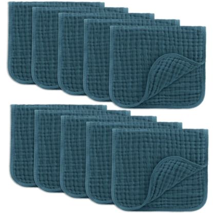 Picture of Comfy Cubs Muslin Burp Cloths 20" x 10", Pack of 10 - Large, 6-Layer, Ultra Absorbent 100% Cotton for Baby Drool and Messes - Soft, Safe & Gentle Baby Burp Cloths for Boys & Girls - Neptune