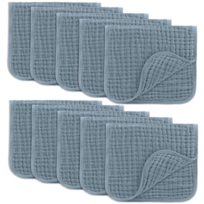 Picture of Comfy Cubs Muslin Burp Cloths 20" x 10", Pack of 10 - Large, 6-Layer, Ultra Absorbent 100% Cotton for Baby Drool and Messes - Soft, Safe & Gentle Baby Burp Cloths for Boys & Girls - Pacific Blue