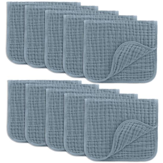 Picture of Comfy Cubs Muslin Burp Cloths 20" x 10", Pack of 10 - Large, 6-Layer, Ultra Absorbent 100% Cotton for Baby Drool and Messes - Soft, Safe & Gentle Baby Burp Cloths for Boys & Girls - Pacific Blue