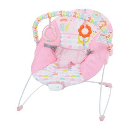 Picture of Bright Starts Baby Bouncer Soothing Vibrations Infant Seat - Removable -Toy Bar, Nonslip Feet, 0-6 Months Up to 20 lbs (Fancy Fantasy, Pink Unicorn)