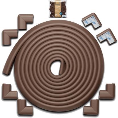 Picture of Roving Cove HeftyFit Edge Corner Protector Baby Proofing (Large 18ft Edge 8 Corners), Heavy-Duty, Soft NBR Rubber Foam, Furniture Fireplace Safety Bumper Guard, 3M Adhesive, Coffee Brown