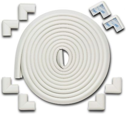 Picture of Roving Cove HeftyFit Edge Corner Protector Baby Proofing (Large 18ft Edge 8 Corners), Heavy-Duty, Soft NBR Rubber Foam, Furniture Fireplace Safety Bumper Guard, 3M Adhesive, Oyster White (Off White)
