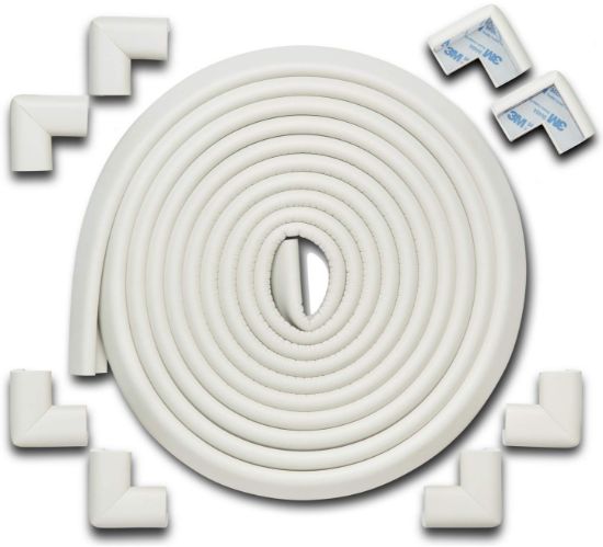 Picture of Roving Cove HeftyFit Edge Corner Protector Baby Proofing (Large 18ft Edge 8 Corners), Heavy-Duty, Soft NBR Rubber Foam, Furniture Fireplace Safety Bumper Guard, 3M Adhesive, Oyster White (Off White)