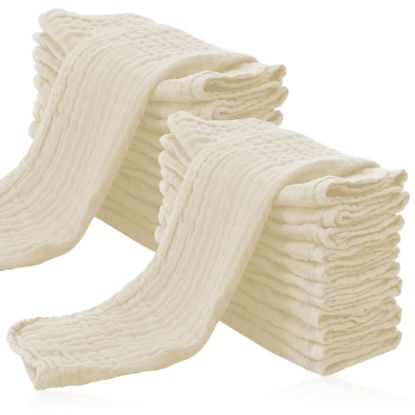 Picture of Cute Castle 24 Pack Muslin Burp Cloths for Baby - Ultra-Soft 100% Cotton Baby Washcloths - Large 20'' by 10'' Super Absorbent Milk Spit Up Rags - Burpy Cloths for Unisex, Boy, Girl -Ivory
