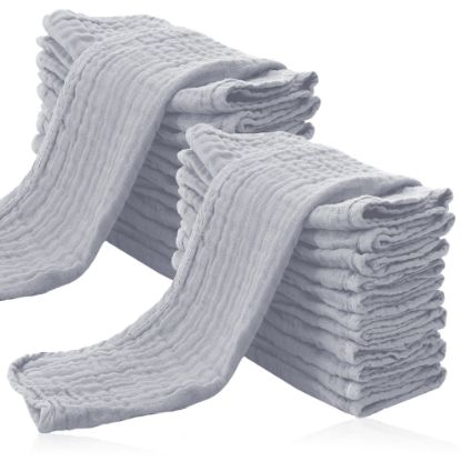 Picture of Cute Castle 24 Pack Muslin Burp Cloths for Baby - Ultra-Soft 100% Cotton Baby Washcloths - Large 20'' by 10'' Super Absorbent Milk Spit Up Rags - Burpy Cloths for Unisex, Boy, Girl -Slate
