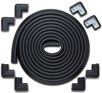 Picture of Roving Cove HeftyFit Edge Corner Protector Baby Proofing (Large 18ft Edge 8 Corners), Heavy-Duty, Soft NBR Rubber Foam, Furniture Fireplace Safety Bumper Guard, 3M Adhesive, Onyx Black