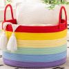Picture of KAKAMAY Large Blanket Basket (20"x13"),Woven Baskets for storage Baby Laundry Hamper, Cotton Rope Blanket Basket for Living Room, Laundry, Nursery, Pillows, Baby Toy chest (Rainbow)
