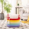 Picture of KAKAMAY Large Blanket Basket (20"x13"),Woven Baskets for storage Baby Laundry Hamper, Cotton Rope Blanket Basket for Living Room, Laundry, Nursery, Pillows, Baby Toy chest (Rainbow)