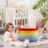 Picture of KAKAMAY Large Blanket Basket (20"x13"),Woven Baskets for storage Baby Laundry Hamper, Cotton Rope Blanket Basket for Living Room, Laundry, Nursery, Pillows, Baby Toy chest (Rainbow)