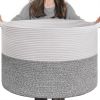 Picture of INDRESSME Large Storage Basket, 21.7'' x 13.8'' Cotton Rope Blanket Basket Living Room, Toy Organizers and Storage with Handles for Kids, Laundry Baskets for Clothes, Towel, 90L Grey