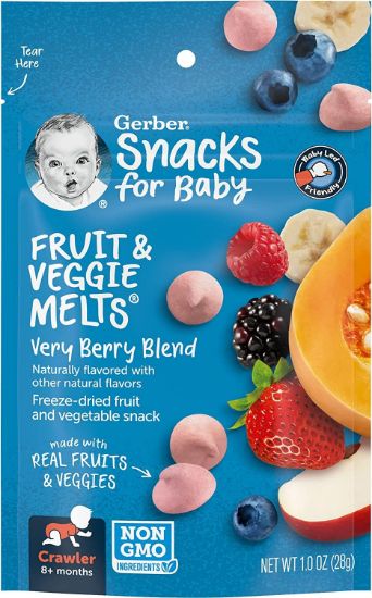 Picture of Gerber Snacks for Baby Fruit & Veggie Melts, Very Berry Blend, 1 Ounce (Pack of 7)