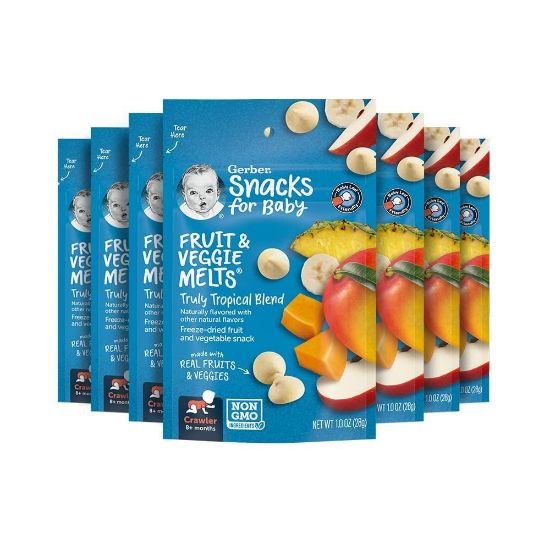 Picture of Gerber Snacks for Baby Fruit & Veggie Melts, Truly Tropical Blend, 1 Ounce (Pack of 7)