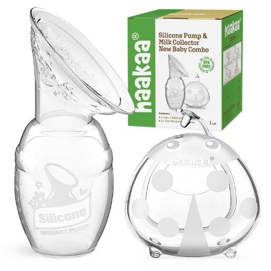 Picture of haakaa Manual Breast Pump for Breastfeeding 4oz/100ml and Ladybug Milk Collector 2.5oz/75ml Combo, Food-Grade Silicone