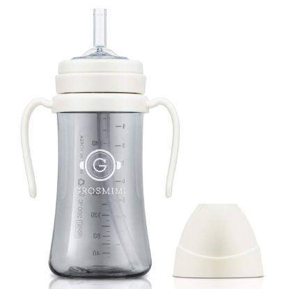 Picture of GROSMIMI Spill Proof no Spill Magic Sippy Cup with Straw with Handle for Baby and Toddlers, Customizable, PPSU, BPA Free 10 oz (White)