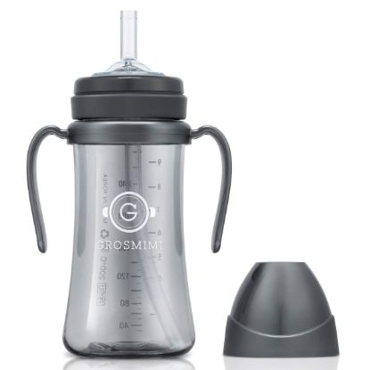 Picture of GROSMIMI Spill Proof no Spill Magic Sippy Cup with Straw with Handle for Baby and Toddlers, Customizable, PPSU, BPA Free 10 oz (Charcoal)