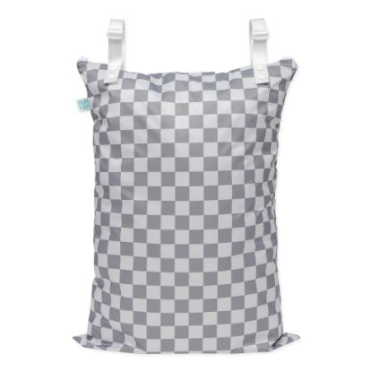 Picture of Bumkins Waterproof Hanging Wet Bag Large for Baby, Laundry, Dirty Clothes, Travel, Swim Suit, Cloth Diapers, Pool, Towels, Daycare, Beach, Zip Reusable Bag, Wetdry Vacation Packing, XL Charcoal Check