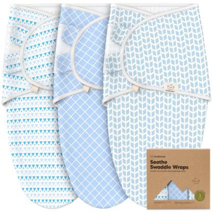 Picture of 3-Pack Organic Baby Swaddle Sleep Sacks - Swaddles for Newborns, Infant 0-3 Months, Baby Girls, Boys, Soft & Snug Newborn Sleep Sack, Nursery Swaddling Blankets, Velcro Closure (Storm)