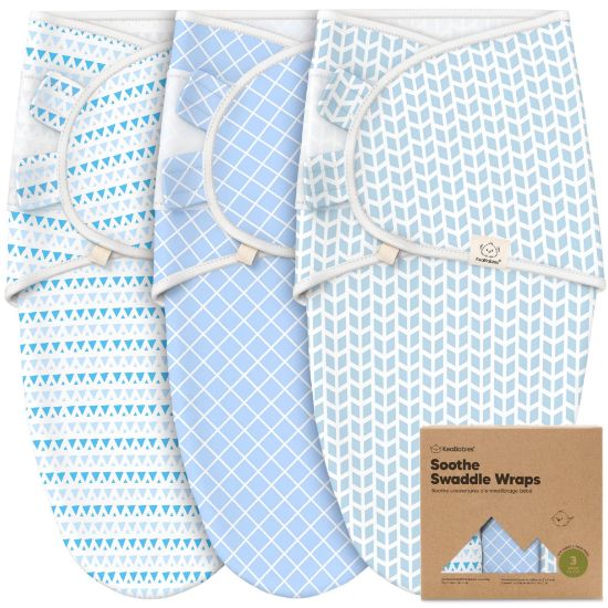 Picture of 3-Pack Organic Baby Swaddle Sleep Sacks - Swaddles for Newborns, Infant 0-3 Months, Baby Girls, Boys, Soft & Snug Newborn Sleep Sack, Nursery Swaddling Blankets, Velcro Closure (Storm)