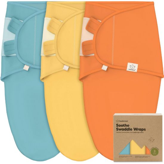 Picture of 3-Pack Organic Baby Swaddle Sleep Sacks - Swaddles for Newborns, Infant 0-3 Months, Baby Girls, Boys, Soft & Snug Newborn Sleep Sack, Nursery Swaddling Blankets, Velcro Closure (Valiant)