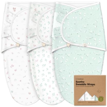 Picture of 3-Pack Organic Baby Swaddle Sleep Sacks - Swaddles for Newborns, Infant 0-3 Months, Baby Girls, Boys, Soft & Snug Newborn Sleep Sack, Nursery Swaddling Blankets, Velcro Closure (Garden)