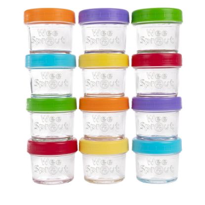 Picture of WeeSprout Glass Baby Food Storage Jars w/Lids (4 oz, 12 Pack Set) Snack, Puree, Reusable Small Containers, Breast Milk, Fridge or Freezer, Microwave & Dishwasher Safe, Essential Must Have for Infants