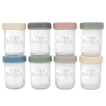 Picture of WeeSprout Glass Baby Food Storage Jars w/Lids (8 oz, 8 Pack Set) Snack, Puree, Reusable Small Containers, Breast Milk, Fridge or Freezer, Microwave & Dishwasher Safe, Essential Must Have for Infants