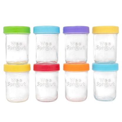 Picture of WeeSprout Glass Baby Food Storage Jars w/Lids (8 oz, 8 Pack Set) Snack, Puree, Reusable Small Containers, Breast Milk, Fridge or Freezer, Microwave & Dishwasher Safe, Essential Must Have for Infants