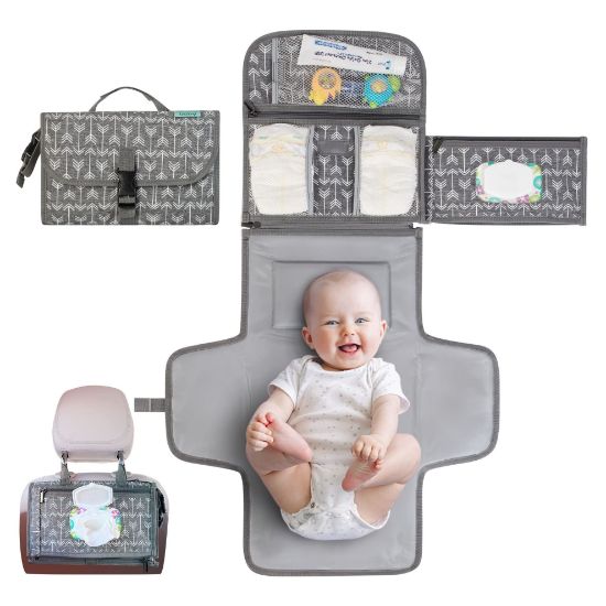 Picture of Kopi Baby Portable Diaper Changing Pad - Baby Diaper Changer Travel Bag with Wipes Pocket, Smart Design Portable Changing Mat, Infant Travel Station Kit, Gift for Newborn Girl & Boy - Premium