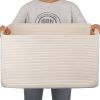 Picture of OIAHOMY Large Blanket Basket.Storage Basket with Handle, Blanket Basket for Living Room, Rectangle Woven Cotton Rope Basket, Toy Baskets Organizer Bins, 22" x 17" x 12" in, Cream White