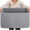 Picture of OIAHOMY 75L Large Blanket Basket, Woven Blanket Storage Basket with Handle, Cotton Rope Basket for Organizing 22”x17”x12”, Blanket Basket living Room, Toy Basket for Nursery, Grey