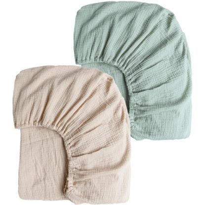 Picture of Konssy Muslin Crib Sheets for Girl Boy, 2 PCS Soft and Breathable Cotton Baby Sheets for Standard Crib Mattress, 52"x 28" (Green, Cream)