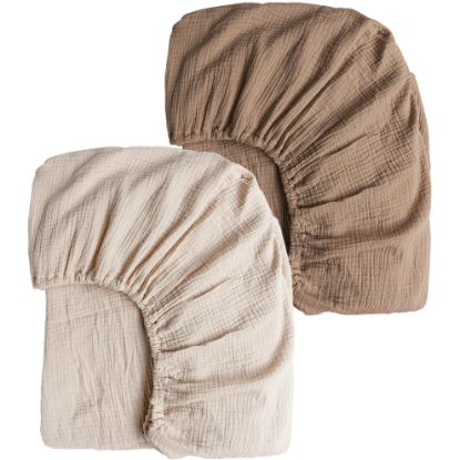 Picture of Konssy Muslin Crib Sheets for Girl Boy, 2 PCS Soft and Breathable Cotton Baby Sheets for Standard Crib Mattress, 52"x 28" (Brown, Cream)