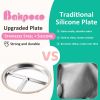 Picture of Bakpoco Stainless Steel Baby Plate with Suction, 9” Divided Toddler Plates with Removable Silicone Sleeves for Kids, Non-Toxic Non-Slip Unbreakable Dishwasher Safe Dinnerware Set of 2, Pink & Beige