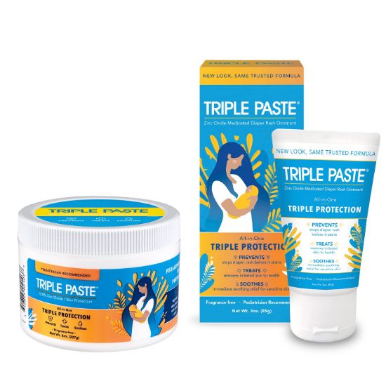 Picture of Triple Paste Diaper Rash Cream for Baby - 8 Oz Tub & 3 Oz Tube At Home & On the Go Bundle - Zinc Oxide Ointment Treats, Soothes and Prevents Diaper Rash