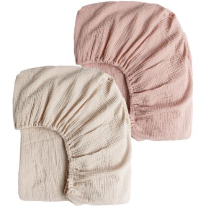 Picture of Konssy Muslin Crib Sheets for Girl Boy, 2 PCS Soft and Breathable Cotton Baby Sheets for Standard Crib Mattress, 52"x 28" (Pink, Cream)