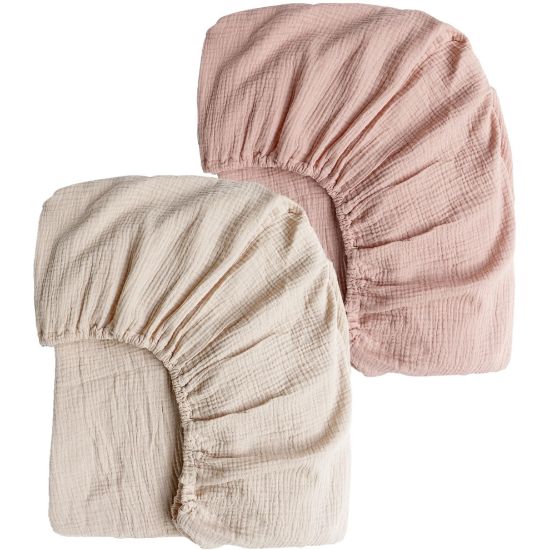 Picture of Konssy Muslin Crib Sheets for Girl Boy, 2 PCS Soft and Breathable Cotton Baby Sheets for Standard Crib Mattress, 52"x 28" (Pink, Cream)