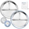 Picture of Bakpoco Stainless Steel Toddler Plate with Suction, 9” Divided Plates with Removable Silicone Sleeves for Kids, Non Toxic & BPA Free | Non Slip | Unbreakable Baby Snack Dishes Set of 2, Blue & Gray