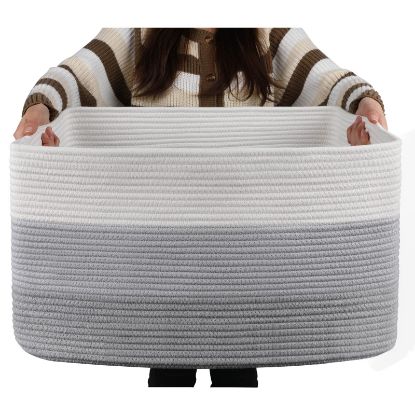 Picture of OIAHOMY Large Blanket Basket, 22”x17”x12” Rectangle Woven Baskets, Nursery Blanket Storage Living Room, Toy Storage With Handle, Large Baskets for Organizing-Gradient Grey