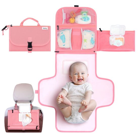 Picture of Kopi Baby Portable Diaper Changing Pad - Baby Diaper Changer Travel Bag with Wipes Pocket, Smart Design Portable Changing Mat, Infant Travel Station Kit, Gift for Newborn Girl & Boy - Pink, Premium
