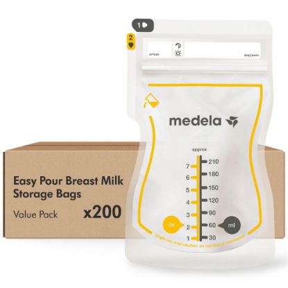 Picture of Medela Easy Pour Breastmilk Storage Bags 200 Count 7oz/210ml Disposable, Leakproof, Fast Freeze, Breast Milk Protection Recyclable & BPA Free