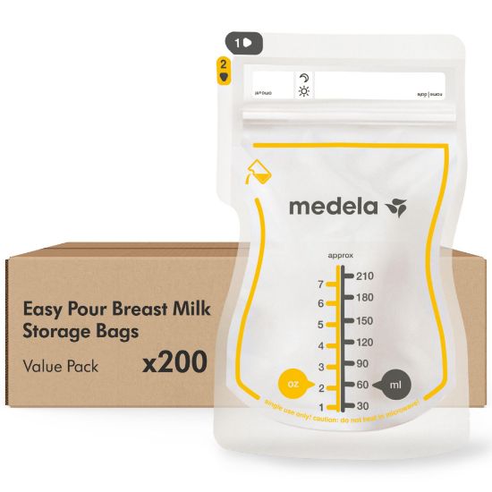 Picture of Medela Easy Pour Breastmilk Storage Bags 200 Count 7oz/210ml Disposable, Leakproof, Fast Freeze, Breast Milk Protection Recyclable & BPA Free