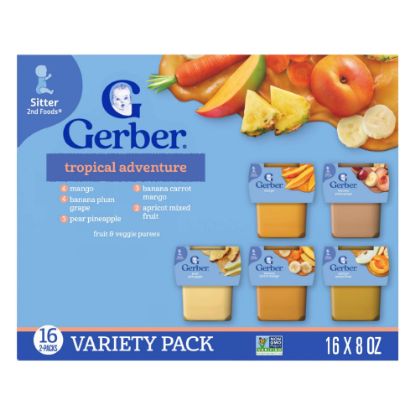 Picture of Gerber Stage 2 Baby Food, Tropical Adventure Puree Tubs, No Added Colors or Flavors, Baby Puree, Variety 32-Pack