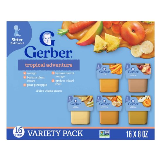 Picture of Gerber Stage 2 Baby Food, Tropical Adventure Puree Tubs, No Added Colors or Flavors, Baby Puree, Variety 32-Pack