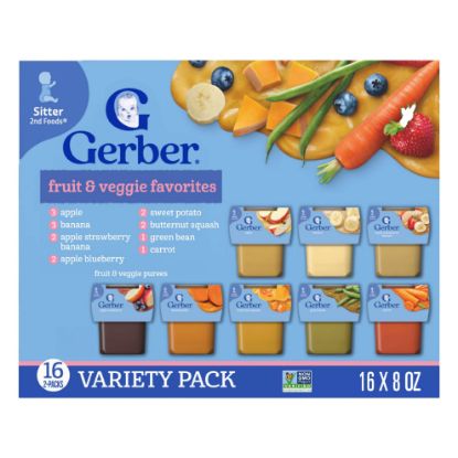 Picture of Gerber Purees 2nd Foods Veggie & Fruit Variety Pack, 8 Ounces, Box of 16 (Packaging May Vary)