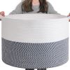 Picture of INDRESSME XXXLarge Cotton Rope Basket 21.7" x 21.7" x 13.8" Woven Baby Laundry Baskets Blanket Basket Toy Baskets with Handle Storage Comforter Cushions Navy Laundry Hamper