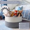 Picture of INDRESSME XXXLarge Cotton Rope Basket 21.7" x 21.7" x 13.8" Woven Baby Laundry Baskets Blanket Basket Toy Baskets with Handle Storage Comforter Cushions Navy Laundry Hamper